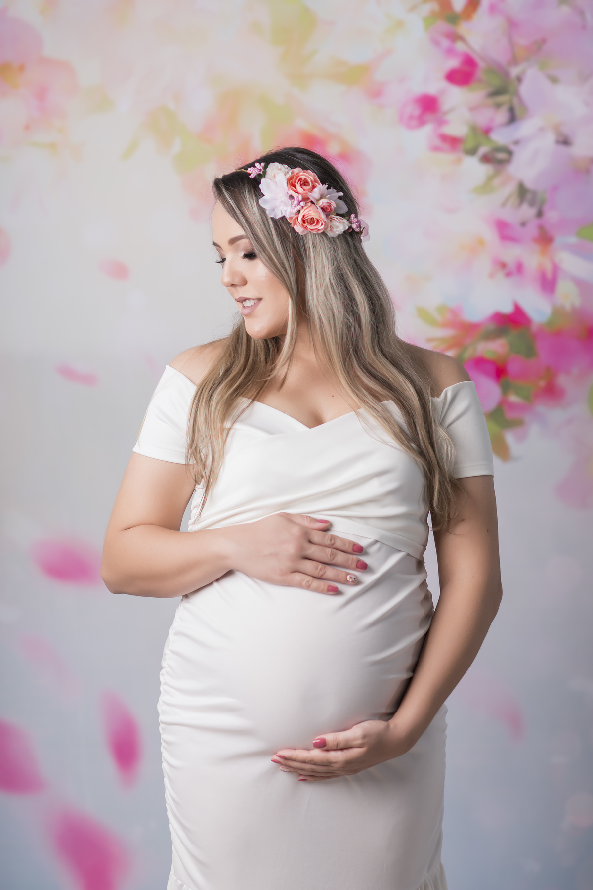 gestante fundo florido