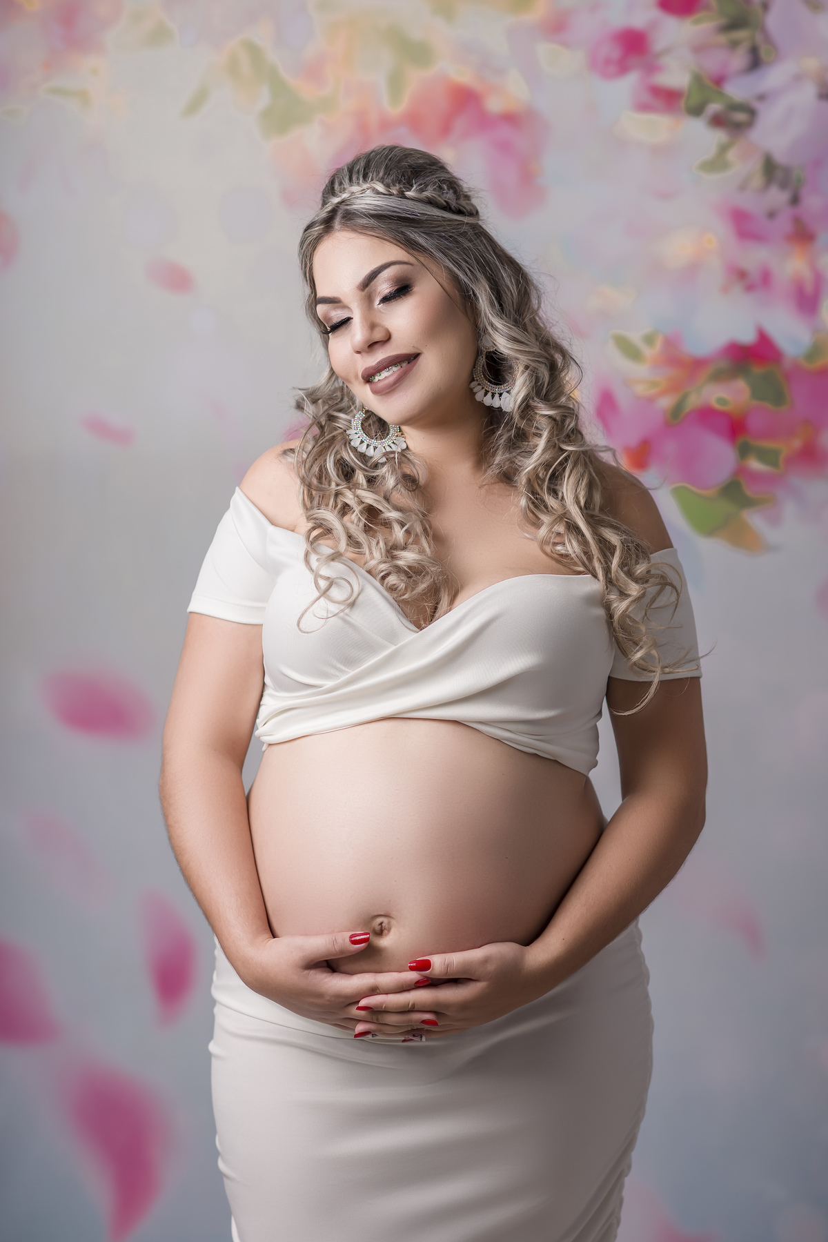 gestante fundo florido