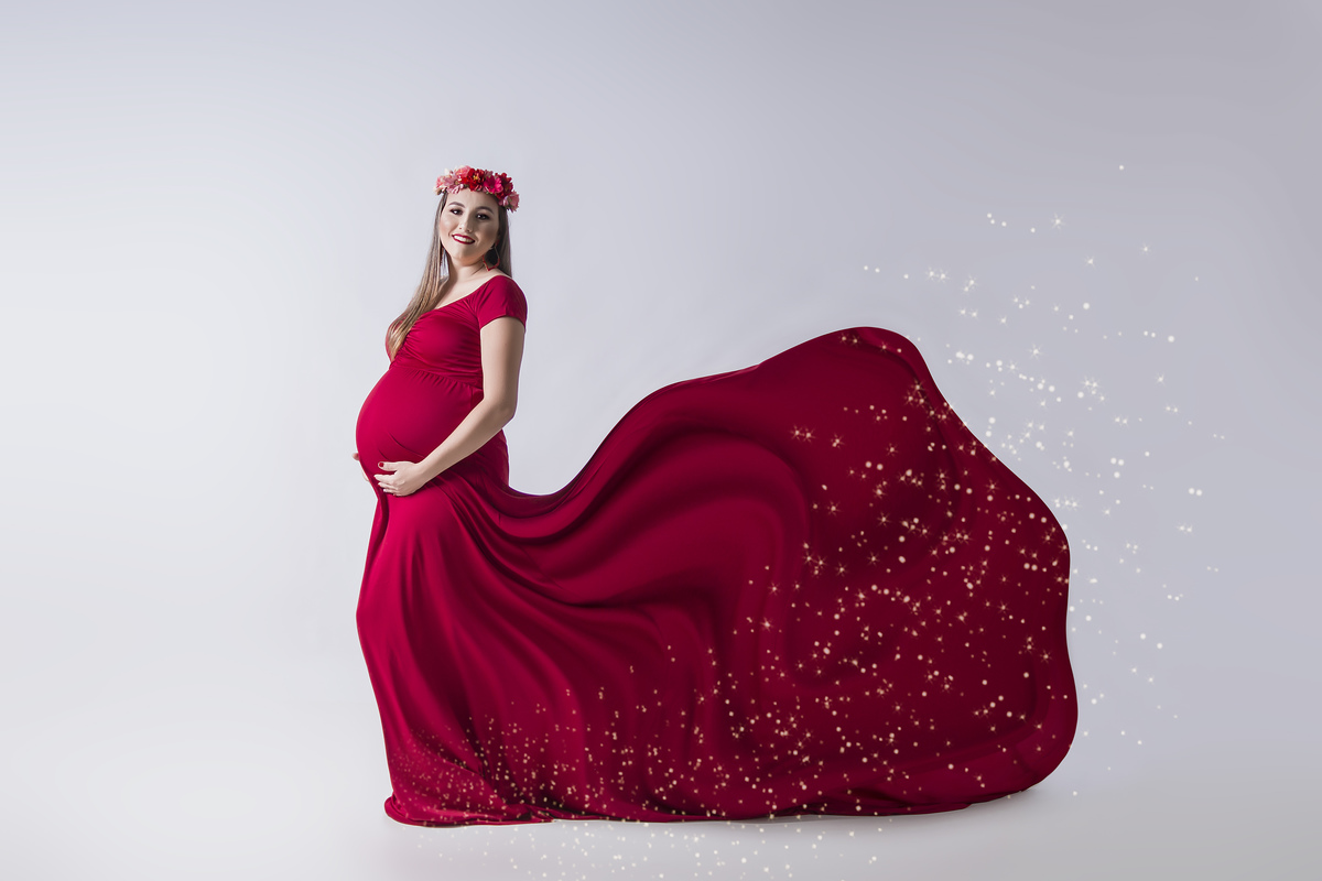 vestido vermelho de gestante