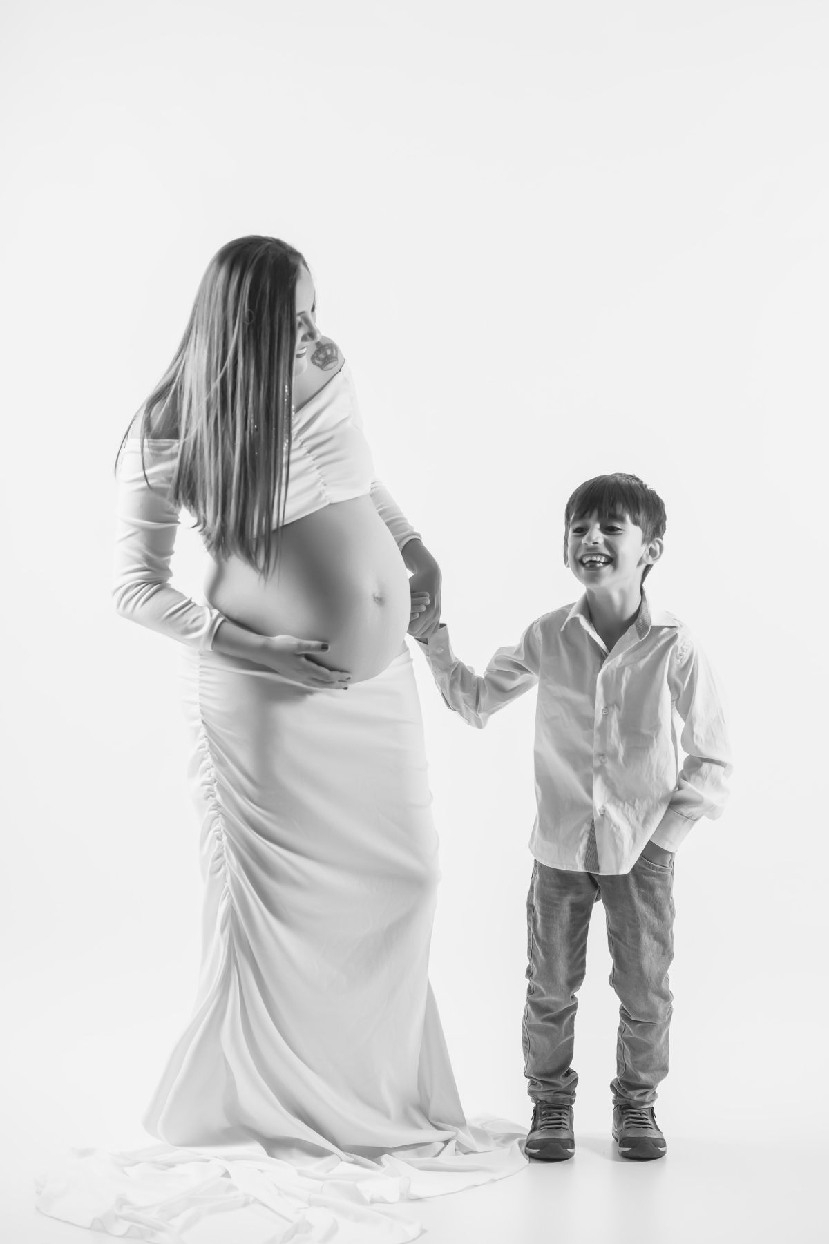 foto preto e branco gestante