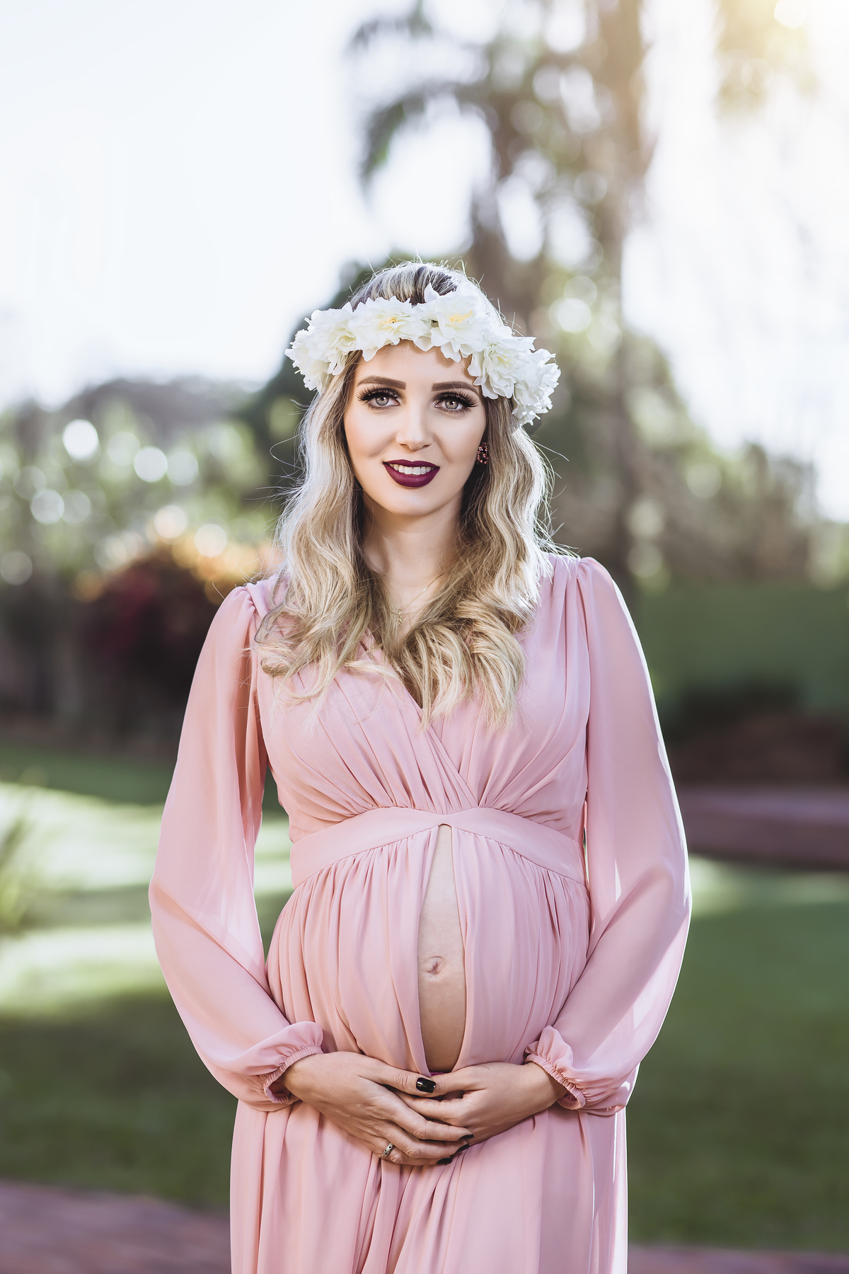 gestante linda de rosa