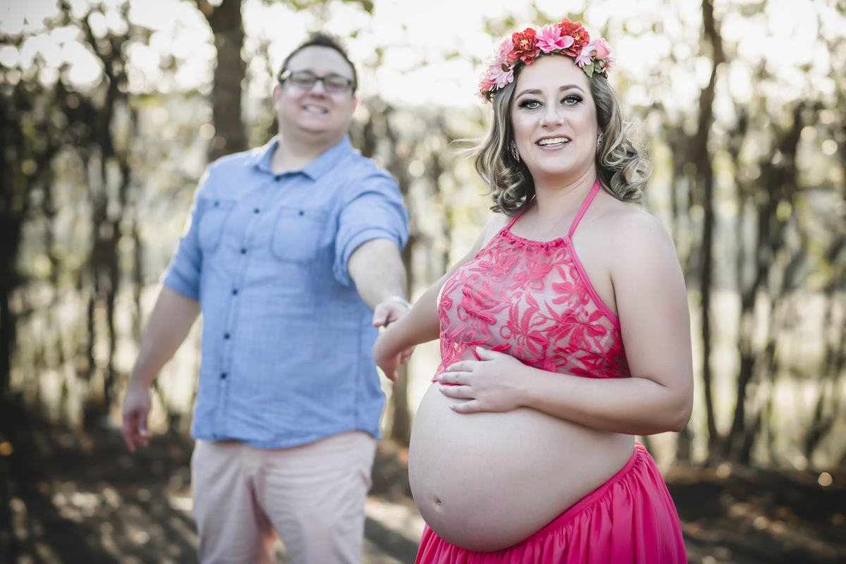 ensaio de grávida vestido coral