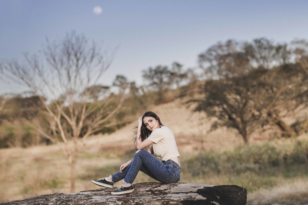 sessão externa ao entardecer