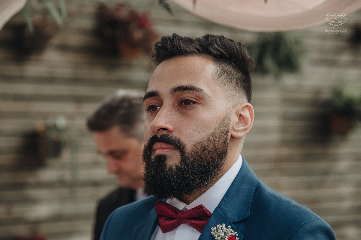 cerimonia de casamento ao ar livre com lindo por do sol no espaço plataforma em sao vicente santos no ilha porchat