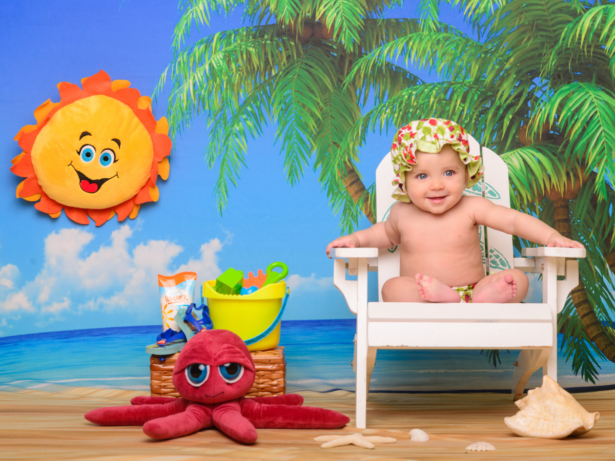 Sessão Verão, mar, água, coqueiro, areia, ondas, polvo, praia, protetor solar, cadeira, touca de banhobalde de areia, conchas.