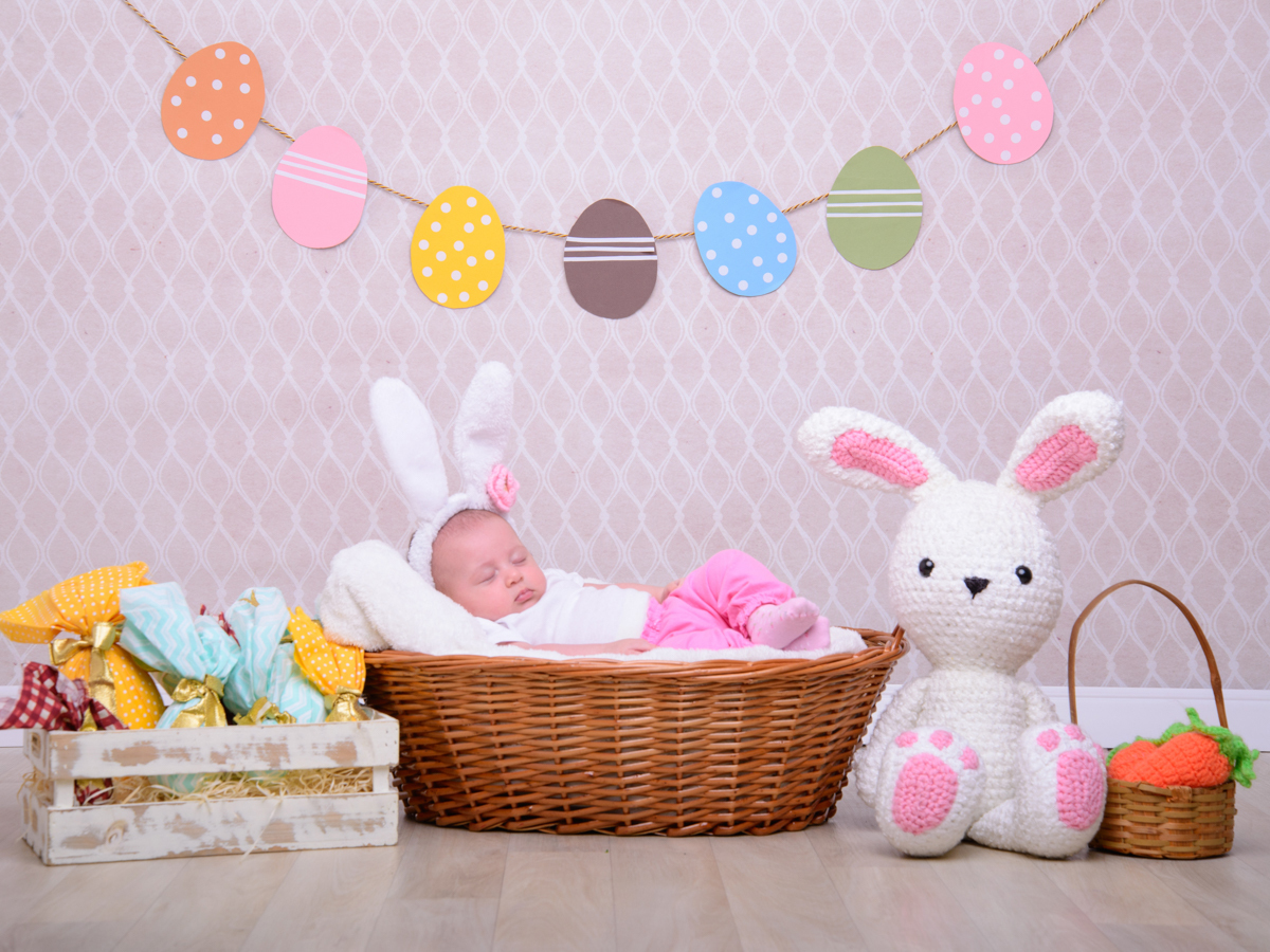 Sessão de Páscoa, coelhinho, ovos de páscoa, cesta, cenouras, fofura.