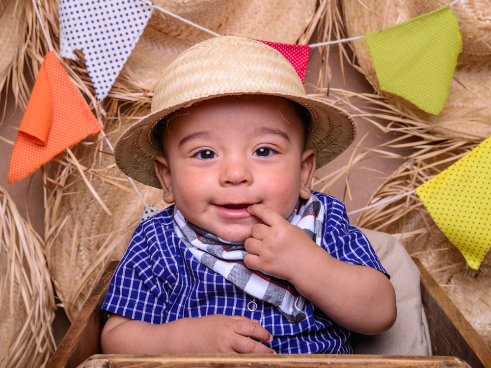 Sessão Festa Junina, bandeirinhas, chapéu de palha, xadrez, sedução, lenço.