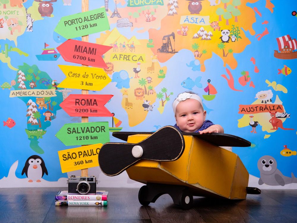 Sessão Volta ao Mundo, avião, destinos, países, continentes, distância, mapa, câmera, oceano, estados, animais, fronteiras, bebê fofo.