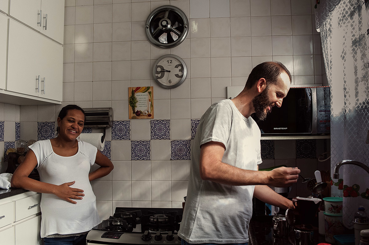 Fotografia de gestante, fotografia documental, café da manhã.