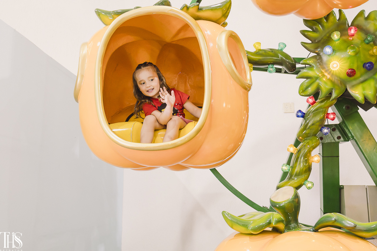 menina de 4 anos em festa infantil em mini roda gigante