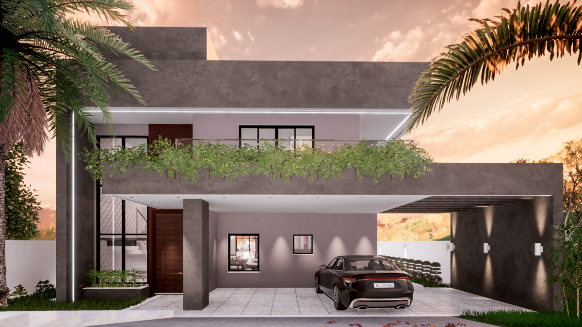 Fachada frontal entardecer