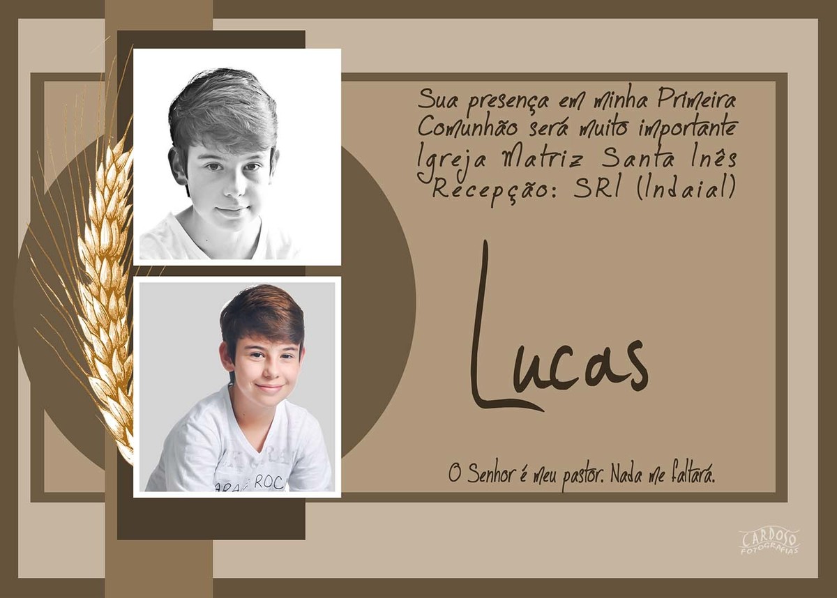 Convite de menino para Comunhão e Confirmação