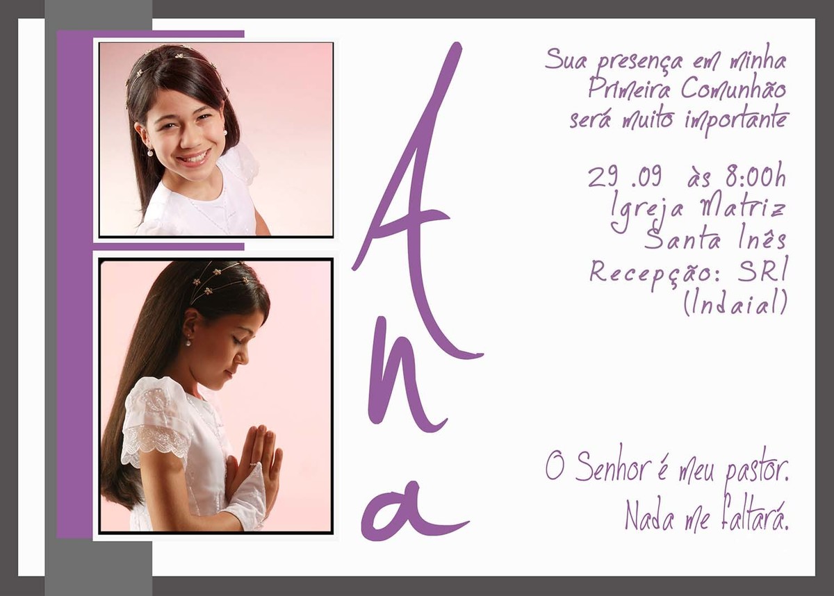 Convite de menina para Comunhão e Confirmação