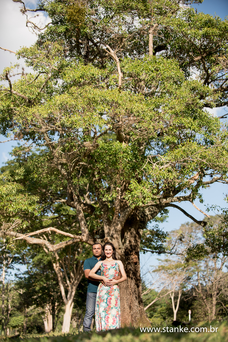 Michele e Edimar, ensaio externo, noivos juntos, sobre a árvore. Parque das Nações Indígenas, Campo Grande-MS