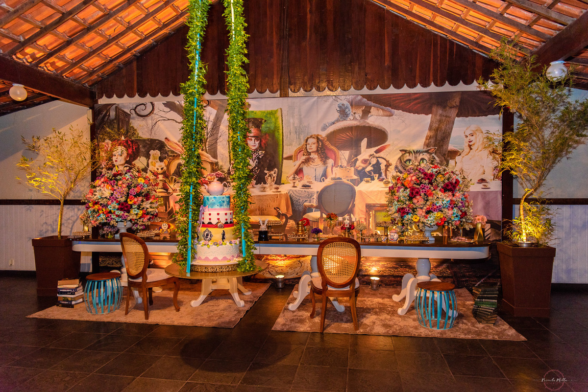 decoração completa festa tema alice para 15 anos 