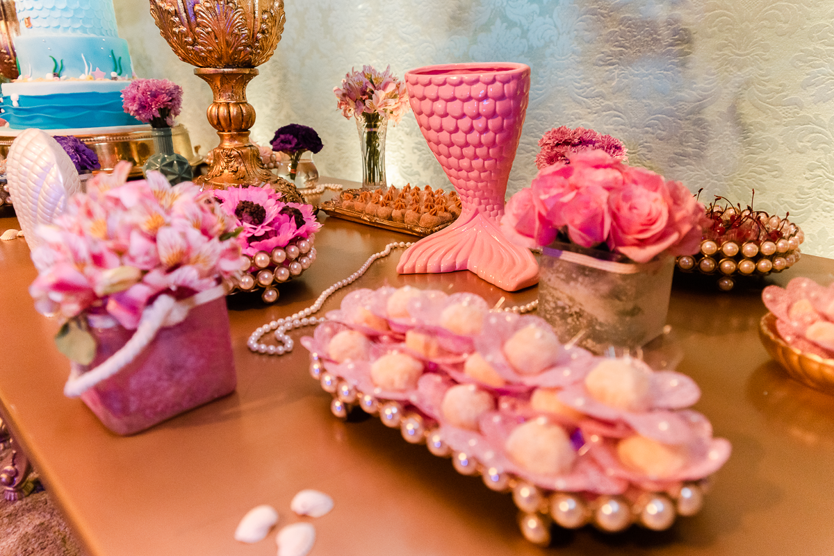 mesa de doces fundo do mar 