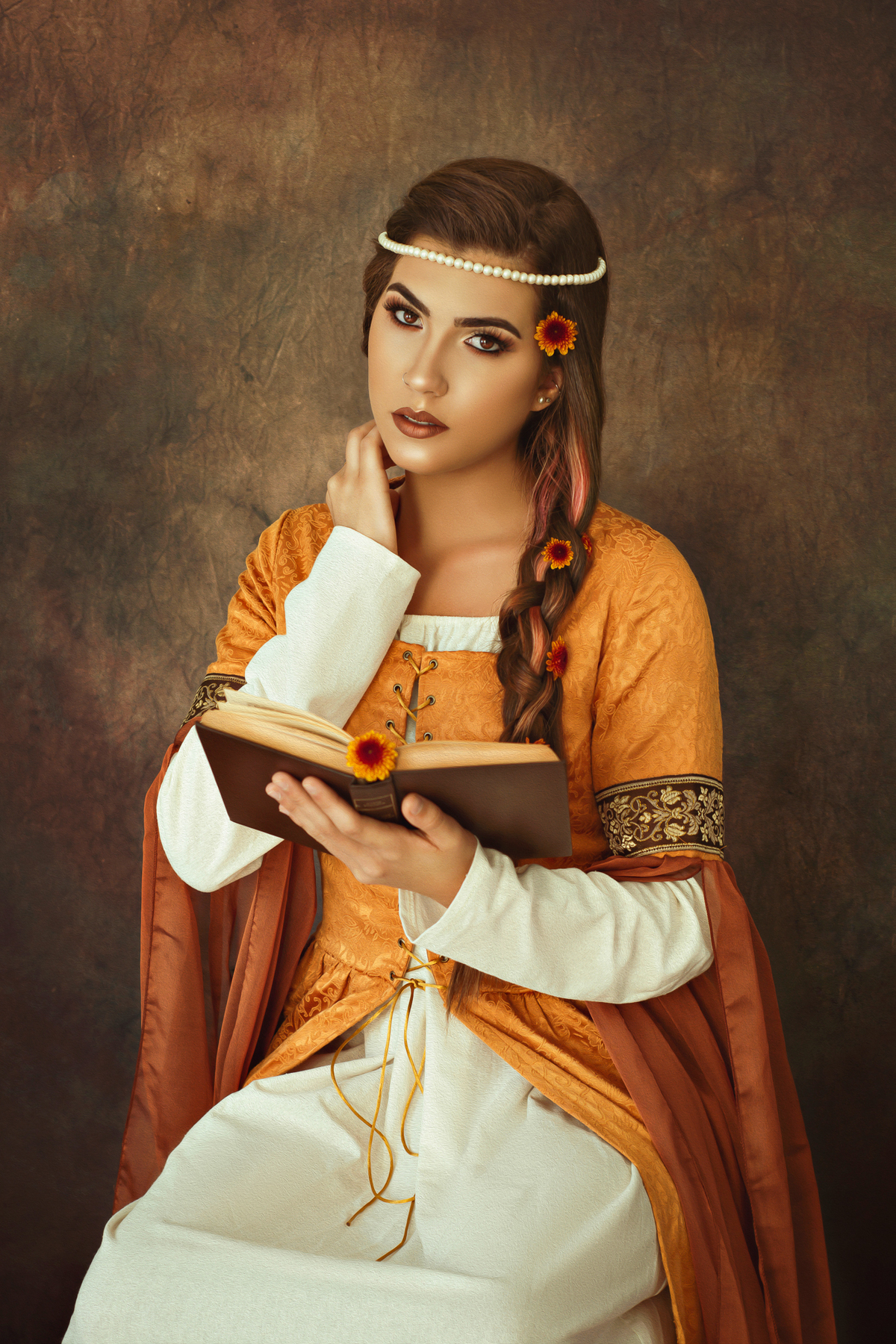 Lendo um livro no ensaio fotográfico de 15 anos