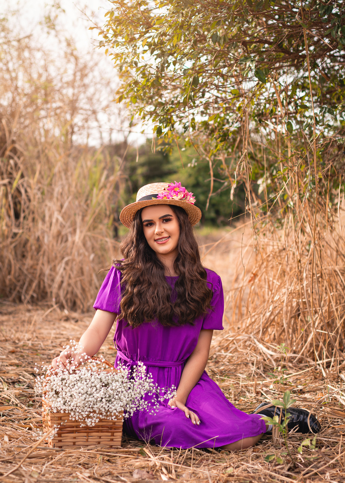 Picnic com vestido roxo