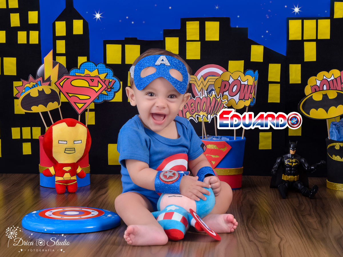 Super bebê-ensaio infantil-foto-super herói Capitão América-acompanhamento mensal do Eduardo cenário temático-book- mini- sessão Kids-Drica Studio Fotografias-Xinguara Pará.