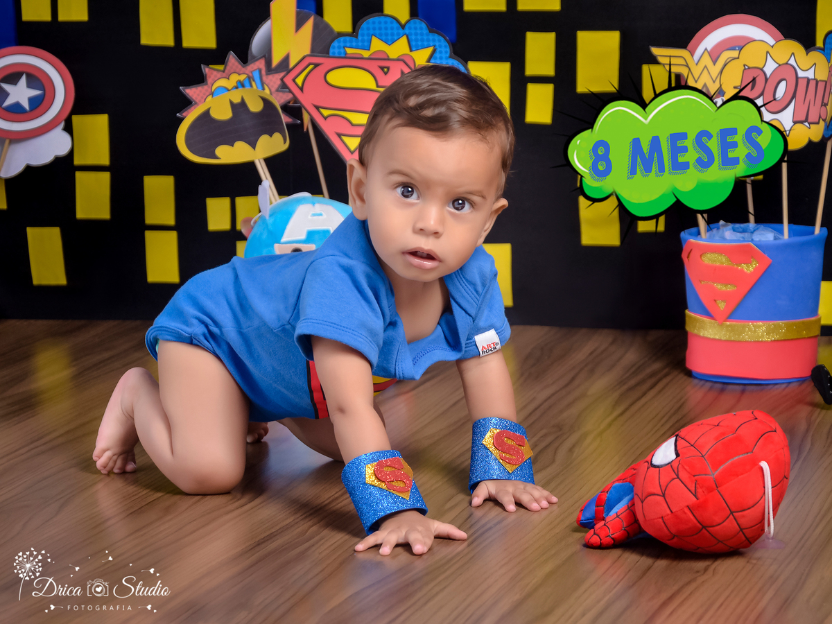 Super bebê-ensaio infantil-foto-super herói- Capitão América - super herói- 8 meses - acompanhamento mensal - acompanhamento infantil - Drica Studio Fotografias - Xinguara  Pará  