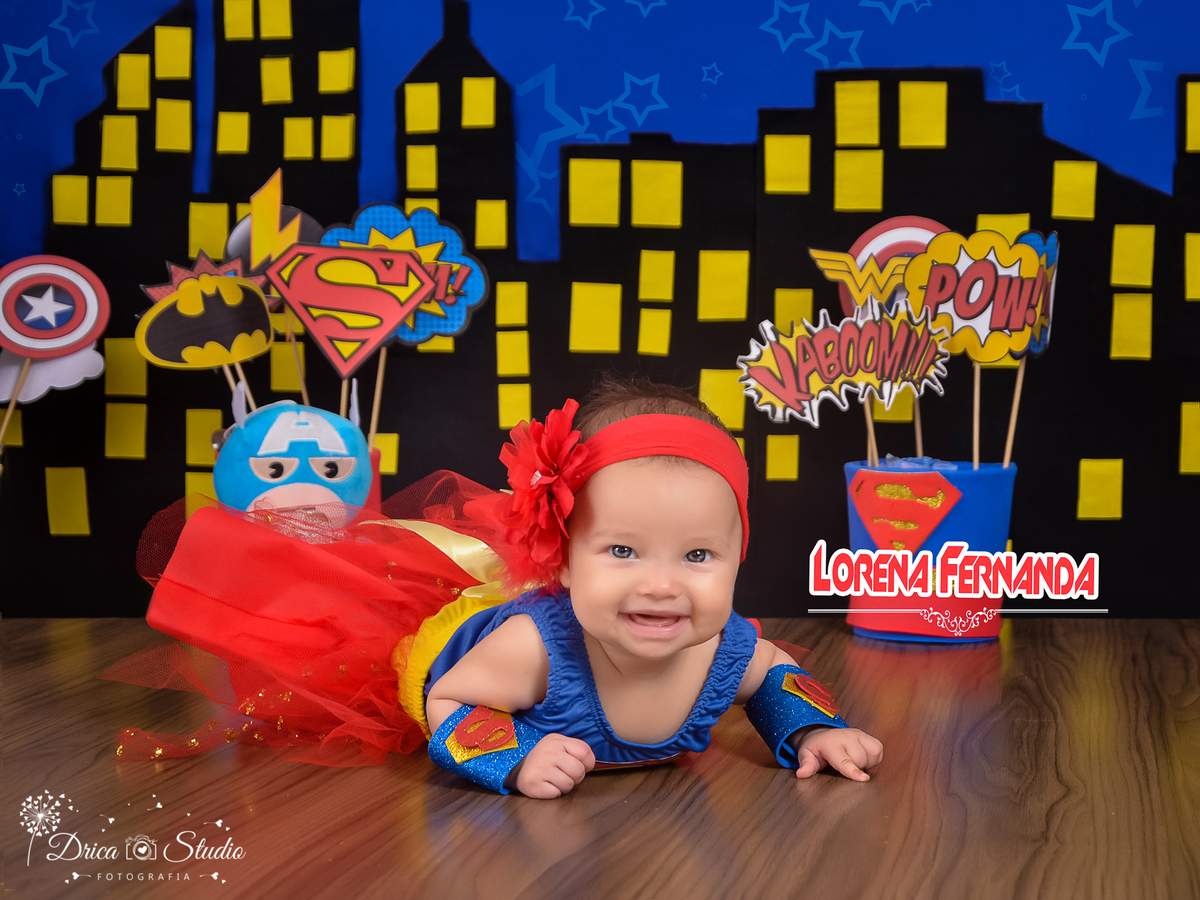 Super bebê-ensaio infantil mulher maravilha- foto-super herói-acompanhamento mensal cenário cenário temático-book- mini- sessão Kids-Drica Studio Fotografias-Xinguara 