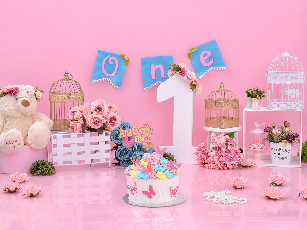 smash the cake - smash feminino - Drica Studio - drica studio fotografias - ensaio infantil - ensaio fotografico infantil - foto studio - menina - ensaio de menina - smash jardim - smash rosa - smash com flores - xinguara- Para