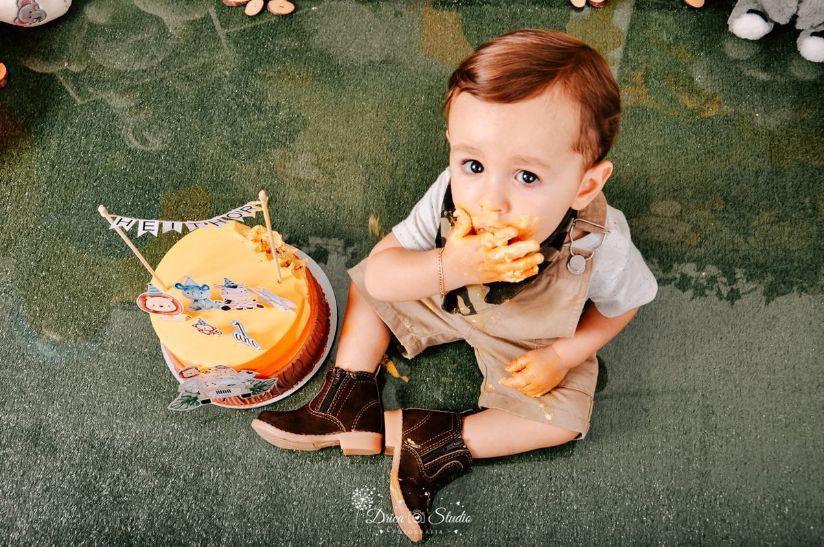 Safari - smash de cake - cenário - fotos - meu mundo azul - floresta divertida -fotos de 1 aninho - bolo - temas para aniversario - ensaio infantil - menino - estilo - meu primeiro aninho - Drica Studio - Xinguara - Pará