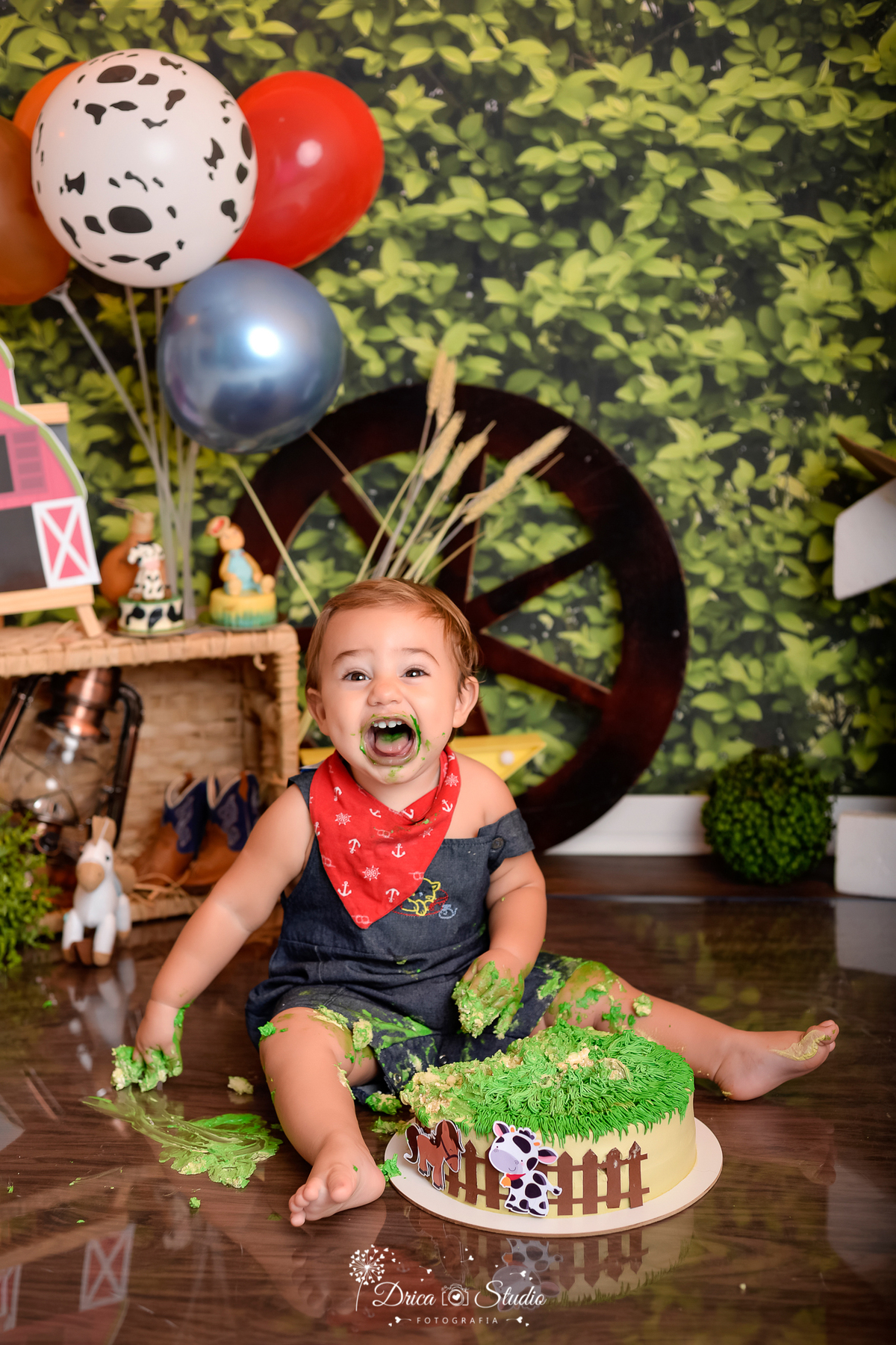 Fazendinha - Cenário - smash de cake - Fotografia - fotos de 1 ano - Cenário para aniversario - fazenda - bolo - bagunça - Xinguara - Pará - Drica Studio - bebê - country - bebê alegre
