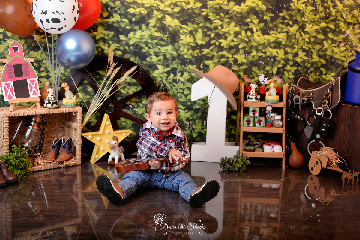 Fazendinha - Cenário - smash de cake - Fotografia - fotos de 1 ano - Cenário para aniversario - fazenda - bolo - bagunça - Xinguara - Pará - Drica Studio - bebê - country - meu primeiro aninho
