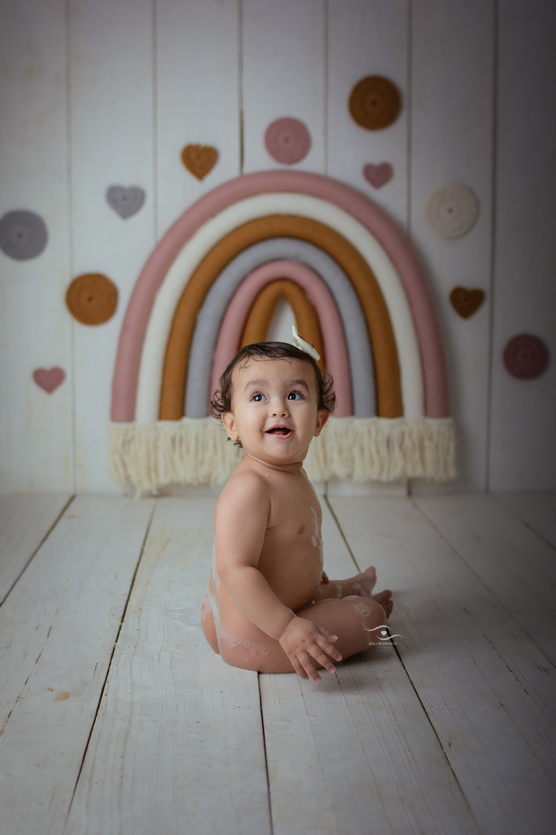 Cake Smash, smash the cake, Boho, Kika Rodrigues, Guarulhos, rainbow, arco-iris, rose, terracota, laranja, crochê, macrame, artesanal, marrom, madeira, luxo, exclusivo