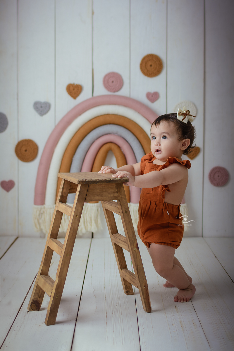 Cake Smash, smash the cake, Boho, Kika Rodrigues, Guarulhos, rainbow, arco-iris, rose, terracota, laranja, crochê, macrame, artesanal, marrom, madeira, luxo, exclusivo