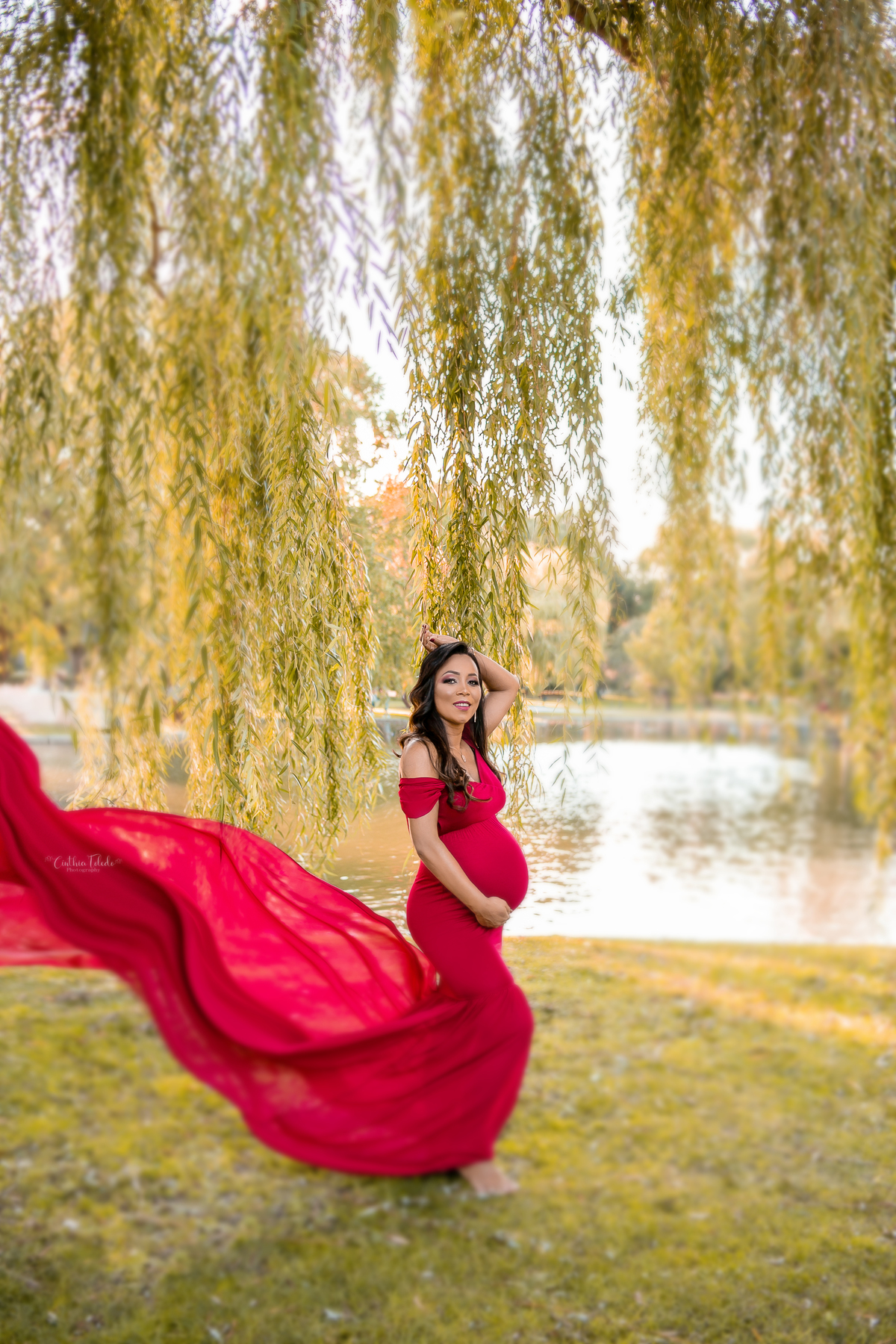 ensaio fotográfico gestante realizado no park street de Boston-MA, fotógrafa Cinthia Toledo Fotografia, fotógrafa de Gestante e Família em Massachusets. Pregnancy, maternity, vestido vermelho