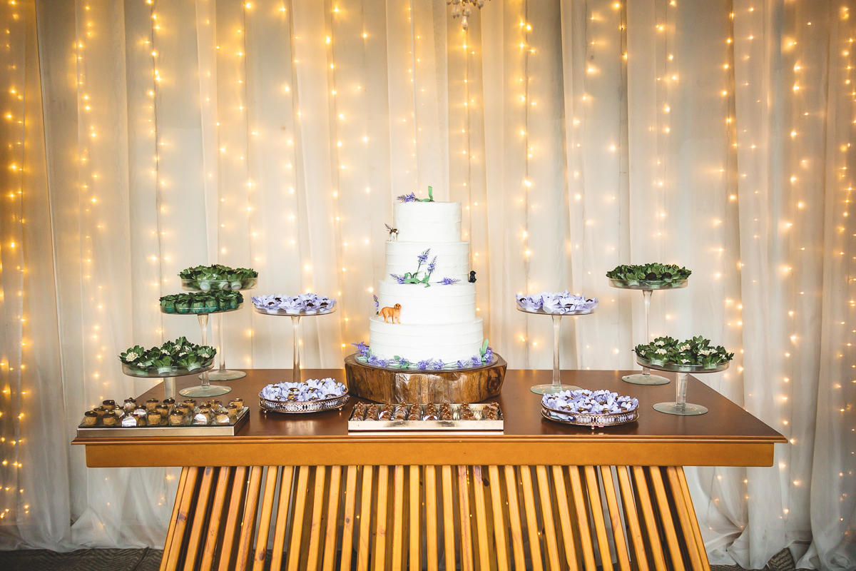 Decoração da mesa de bolo para casamento