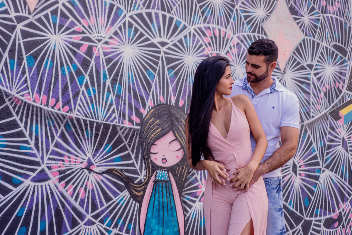 Parede desenhada para ensaio de casamento