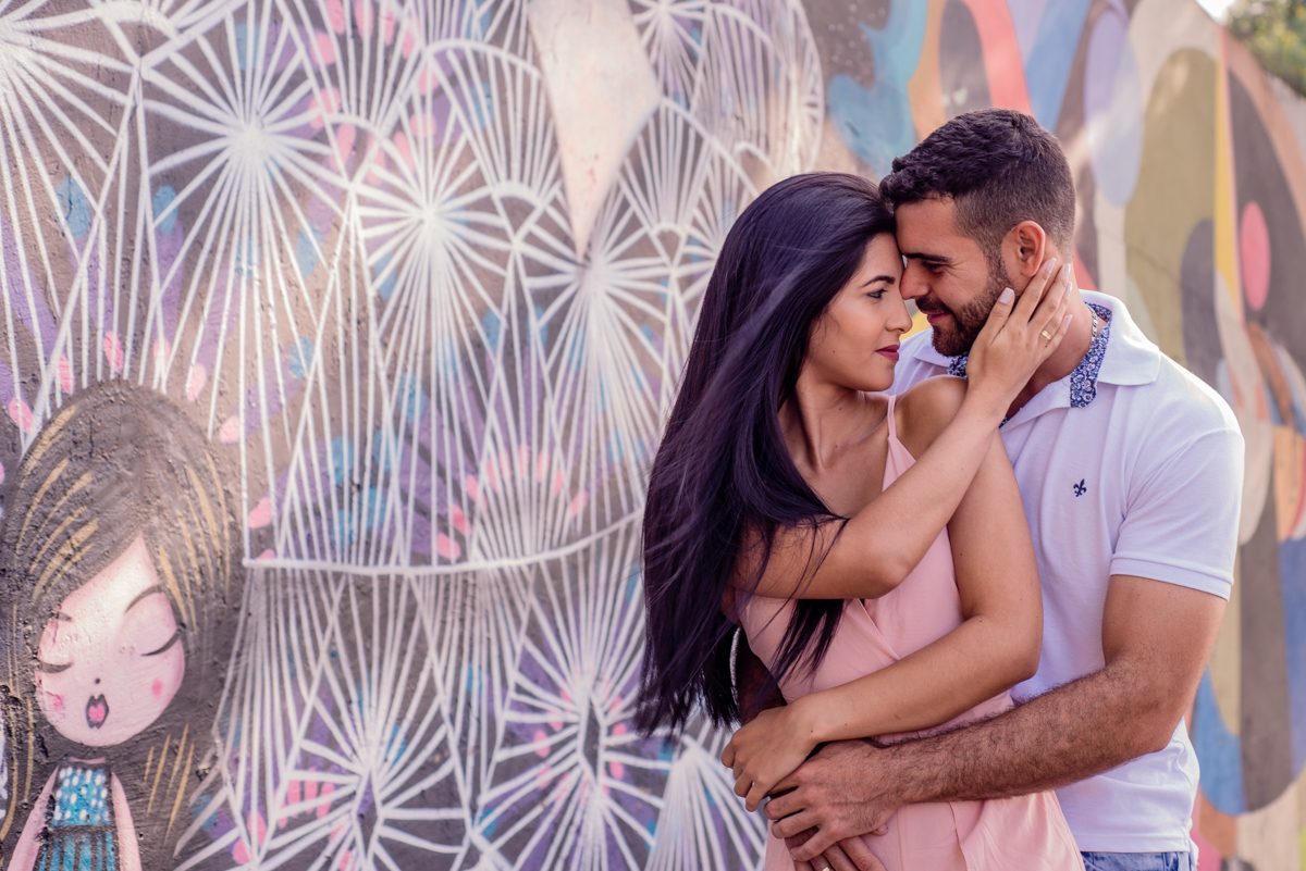 Parede desenhada para ensaio de casamento