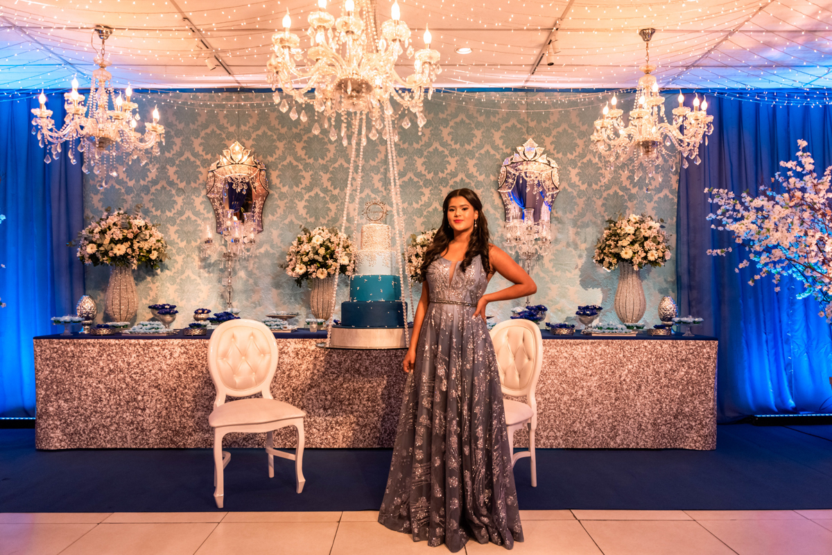decoração azul de 15 anos