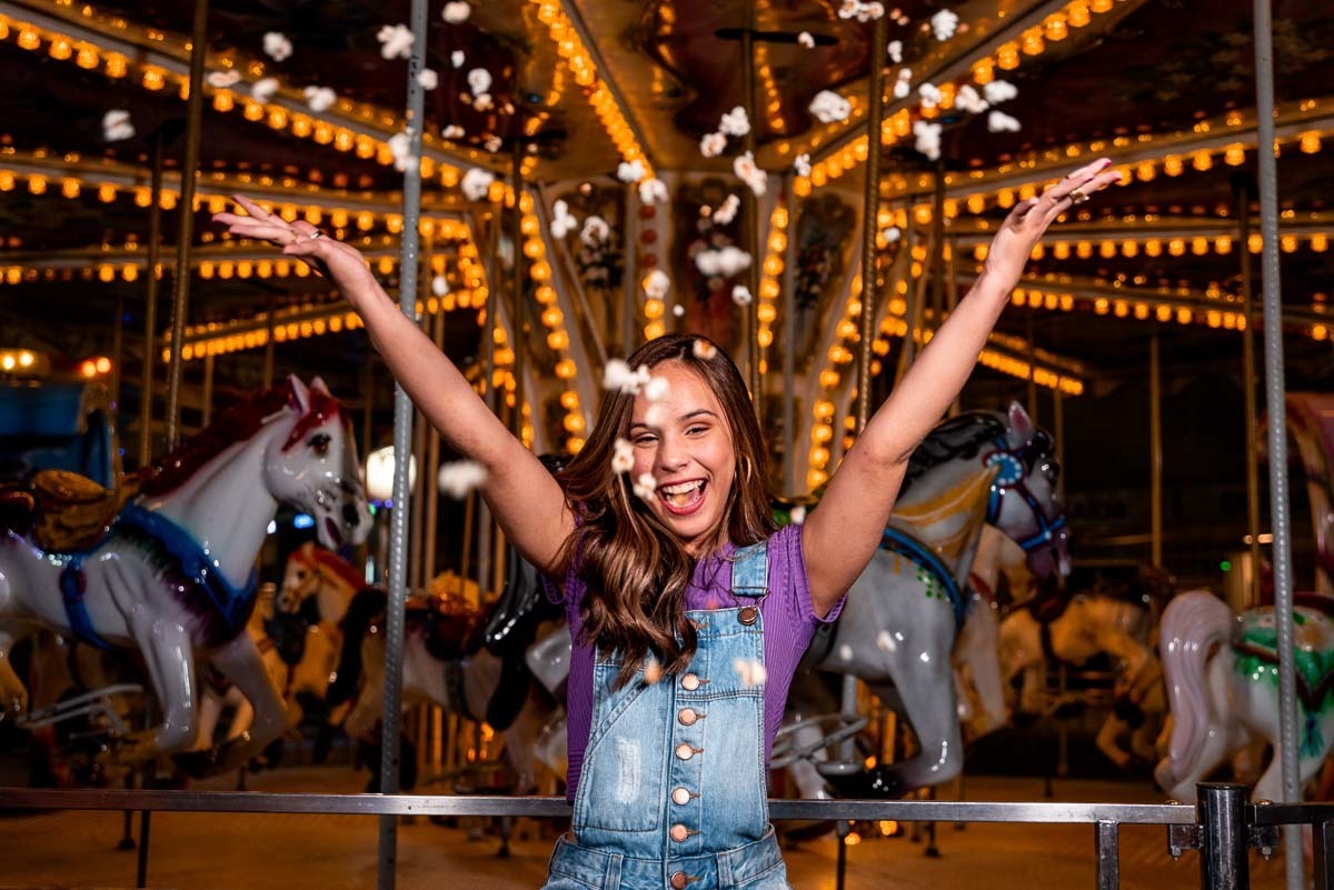 ensaio de debutante no parque de diversões
