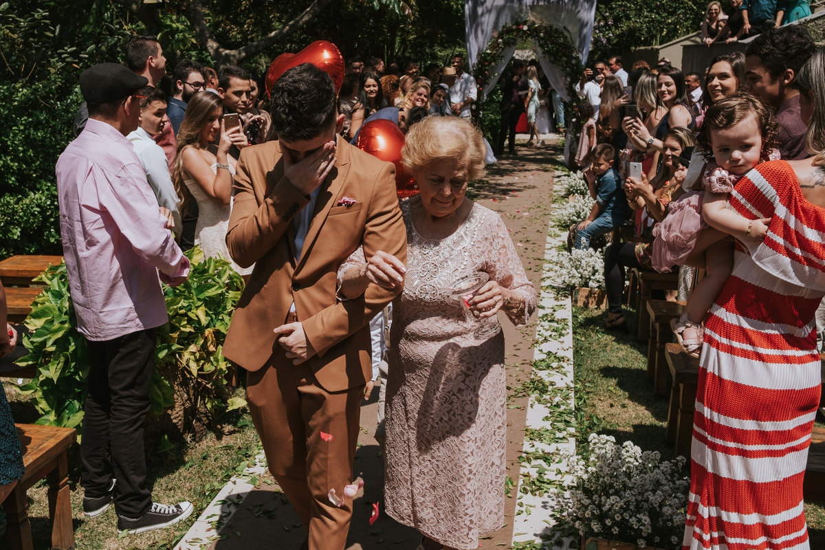 noivo com a dama (avó) de honra  Espaço Verde casamento Millena e Esthevan