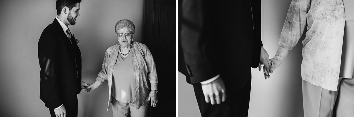 Preparação do noivo, noivo com a avó