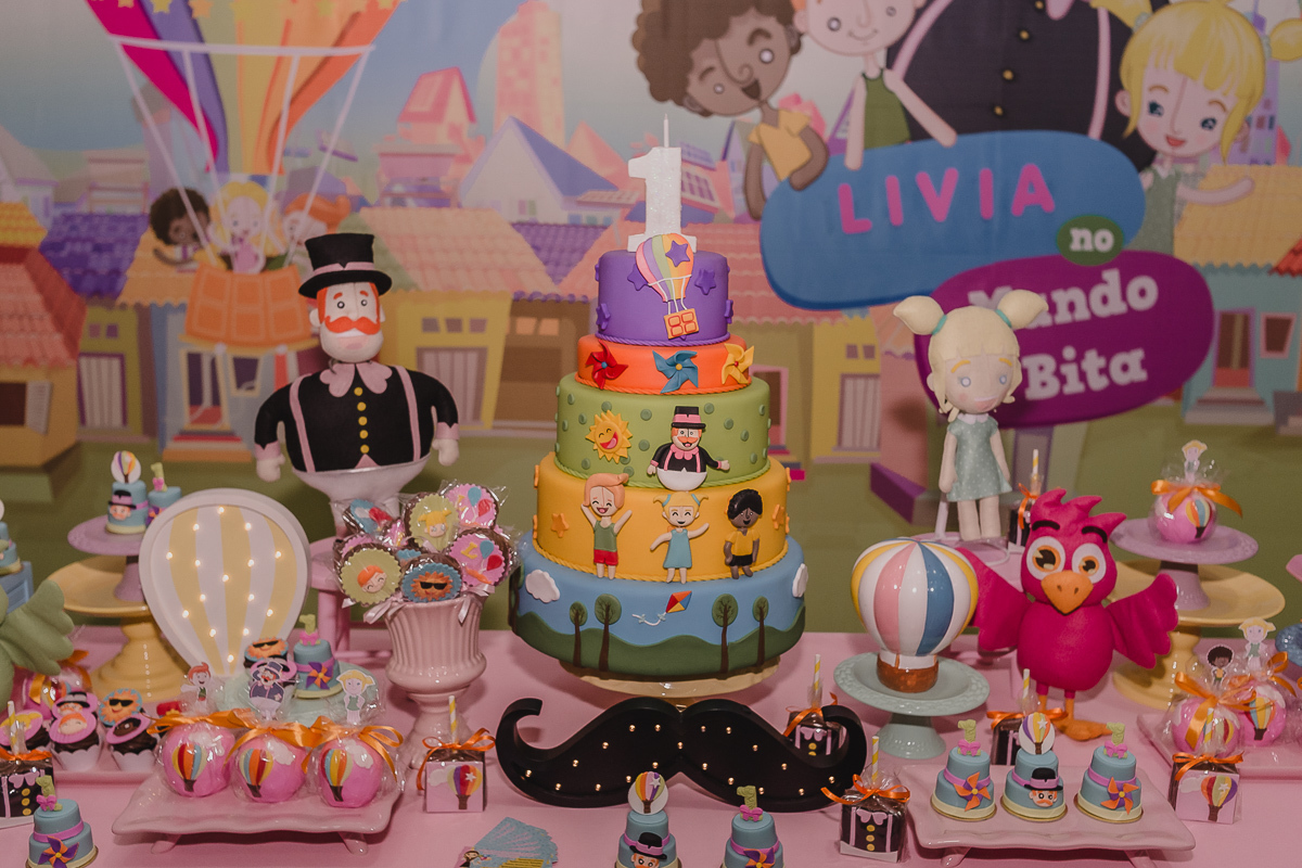 Foto de decoração do bolo no aniversário infantil na cidade de Praia Grande, no estado de São Paulo