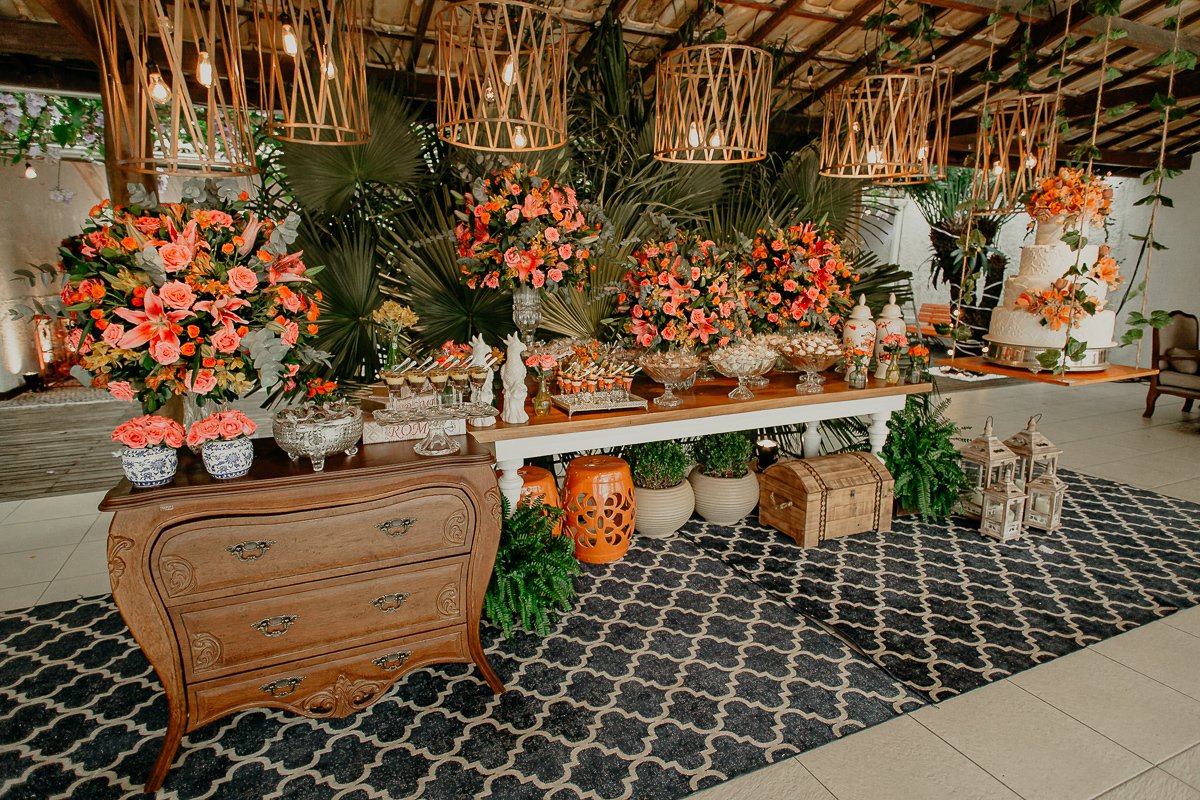 Detalhe da decoração boho para casamento fim de tarde