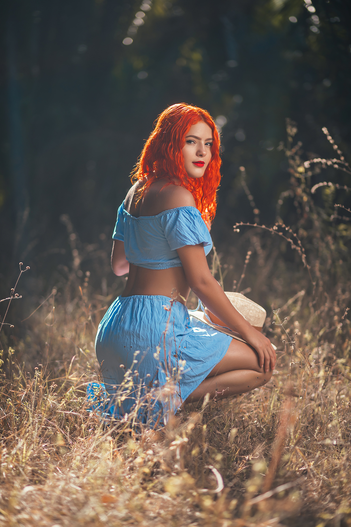 ensaio, feminino, xinguara, ozy, ruiva, mulher, fotos, criativas, retratos, luz, modelo, ensaiofeminino, sensual, flaviomarquesfotografias, vestido, azul, chapéu