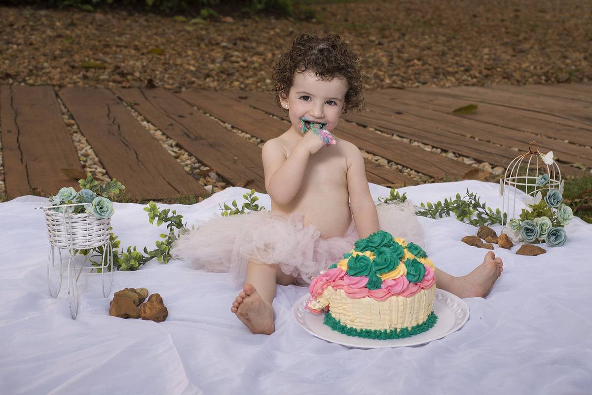 smash the cake externo, feito em Bariri com bebê menina e um jardim lindo