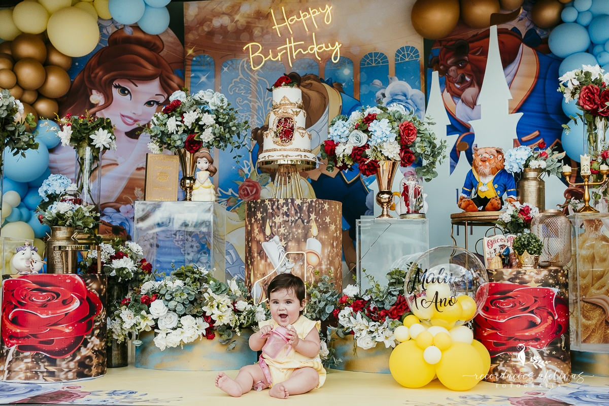 Aniversário menina 1 aninho com tema A Bela e a Fera
