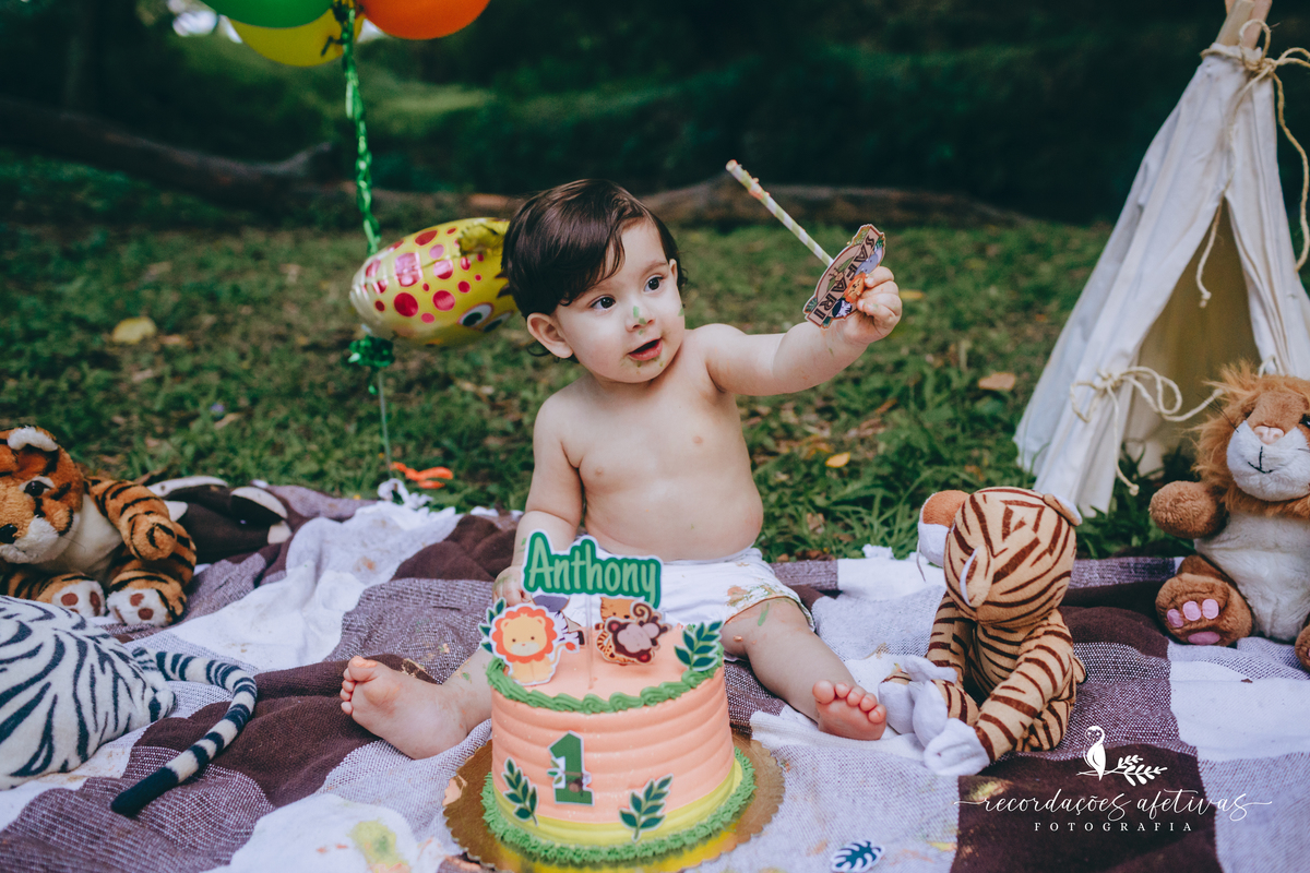 Smash the Cake com tema Safari realizado na Brasital em São Roque