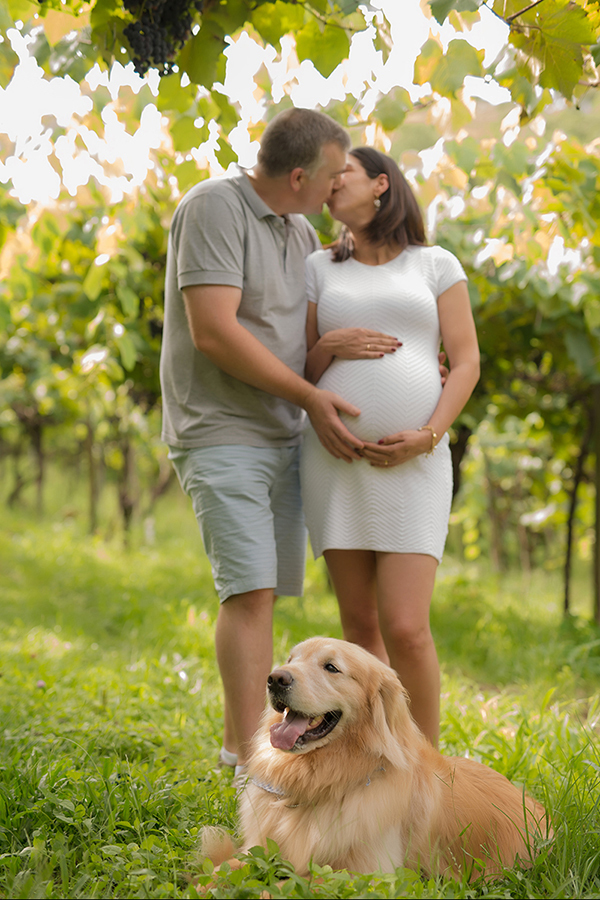 gestante e marido com cachorro em Caxias do Sul