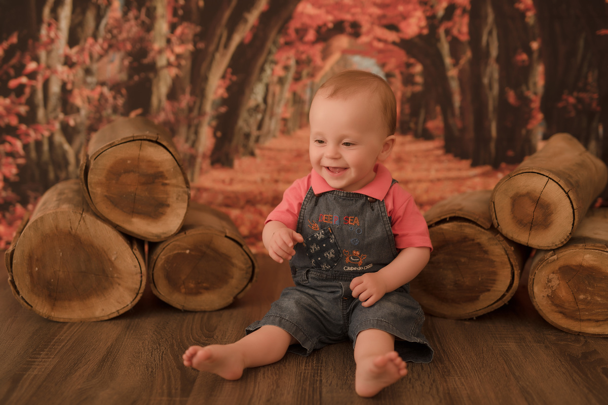 foto de bebe em caxias do sul fotografa morgana perini bebe sentado proximo a torras de madeira
