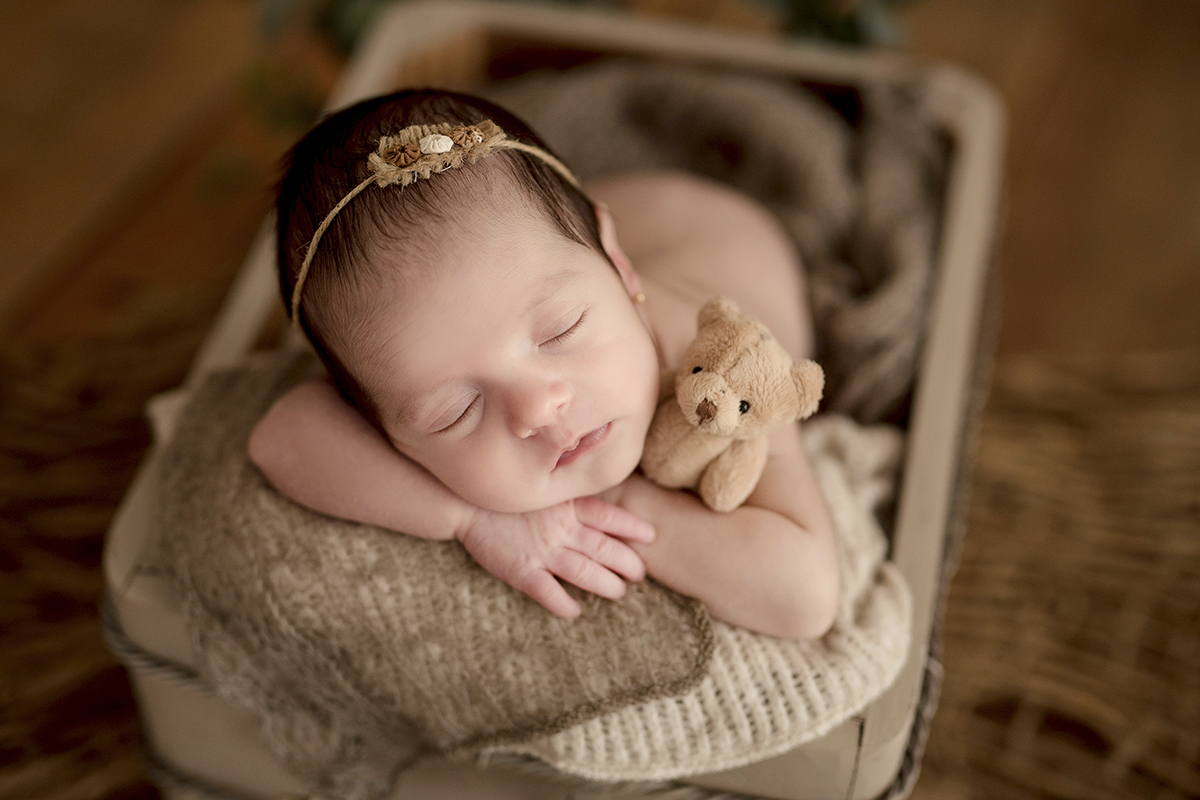 Foto newborn em caxias do sul fotografa morgana perini bebe com ursinho marrom