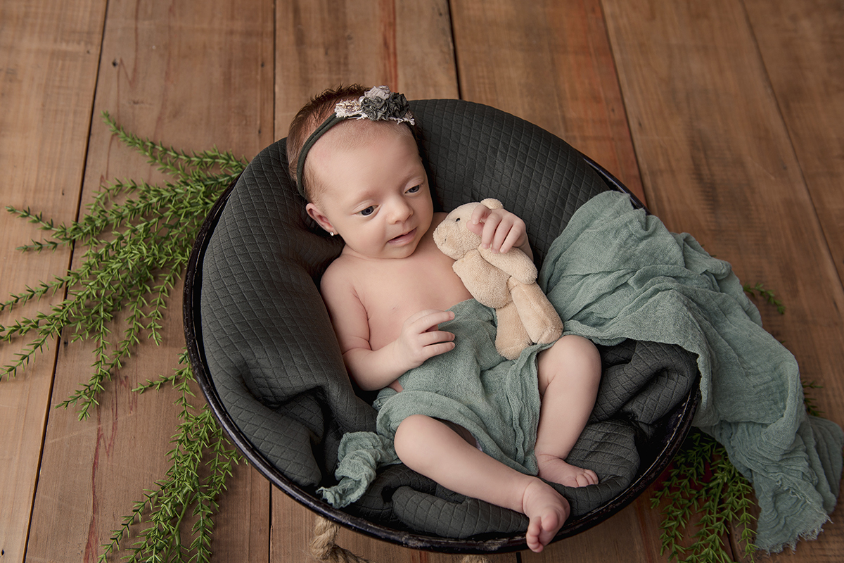 Foto newborn em caxias do sul fotografa morgana perini ebbe verde folhagem