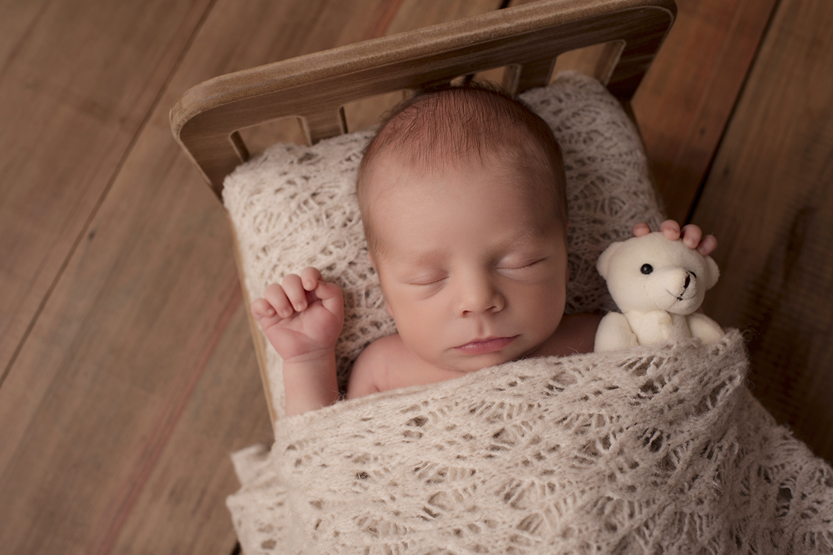 Foto newborn em caxias do sul fotografa morgana perini caminha madeira urso